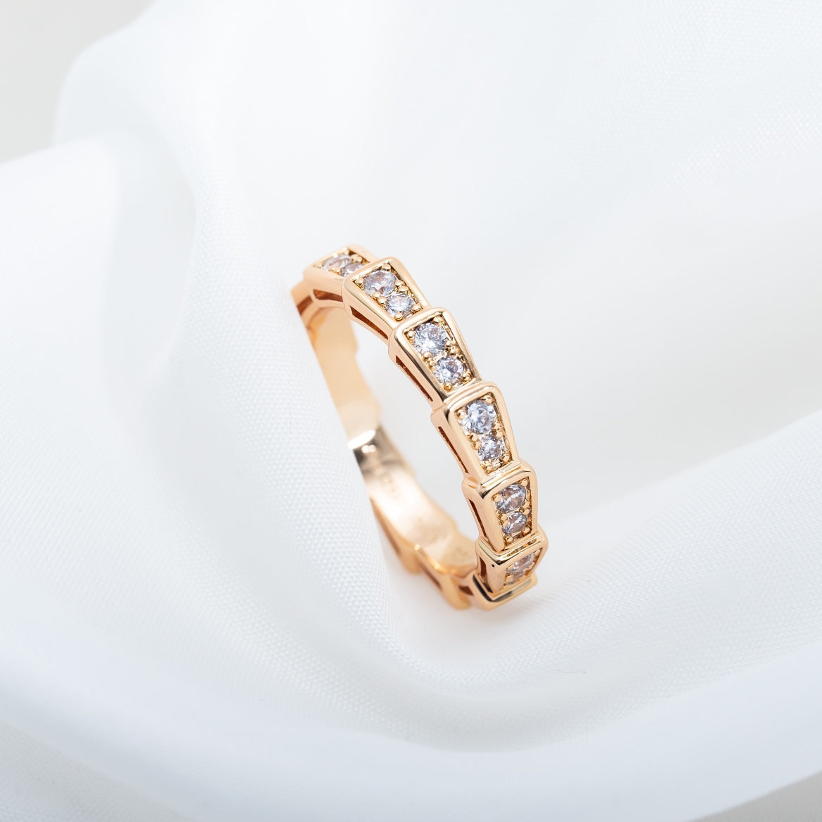 [Noble Jewelry]SERPENTI RING PINK GOLD DIAMOND PAVED 3MM