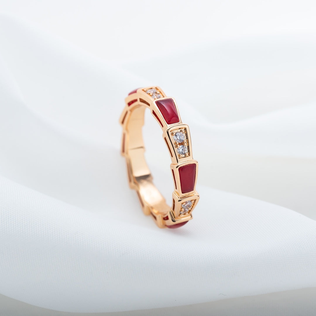 [Noble Jewelry]SERPENTI RING PINK GOLD CARNELIAN DIAMOND 3MM