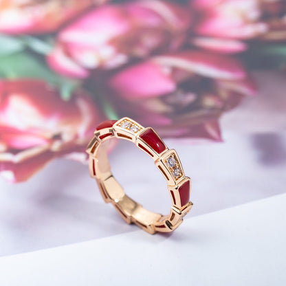 [Noble Jewelry]SERPENTI RING PINK GOLD CARNELIAN DIAMOND 3MM