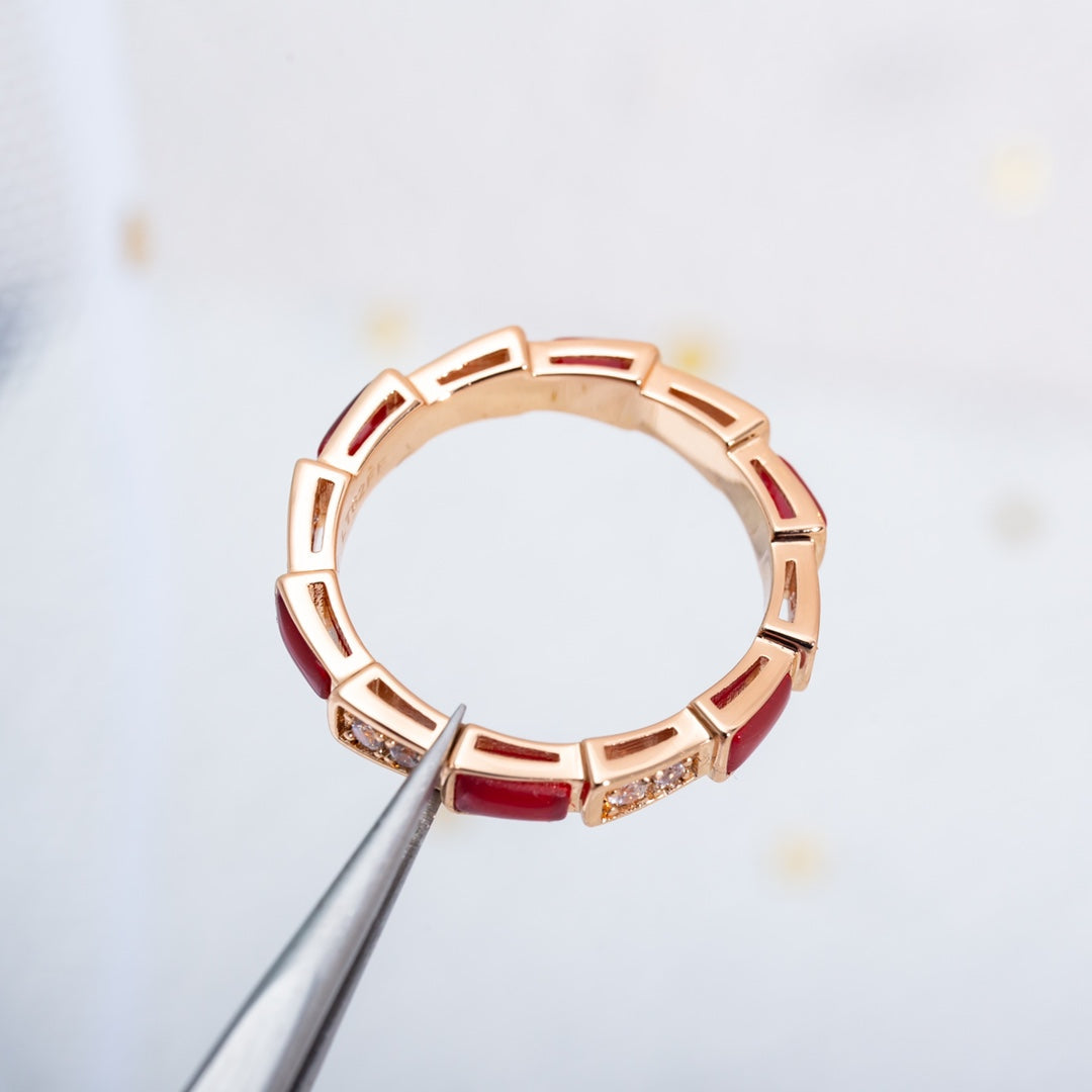 [Noble Jewelry]SERPENTI RING PINK GOLD CARNELIAN DIAMOND 3MM