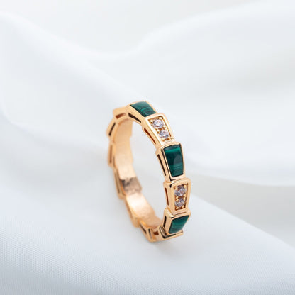 [Noble Jewelry]SERPENTI RING PINK GOLD MALACHITE DIAMOND 3MM