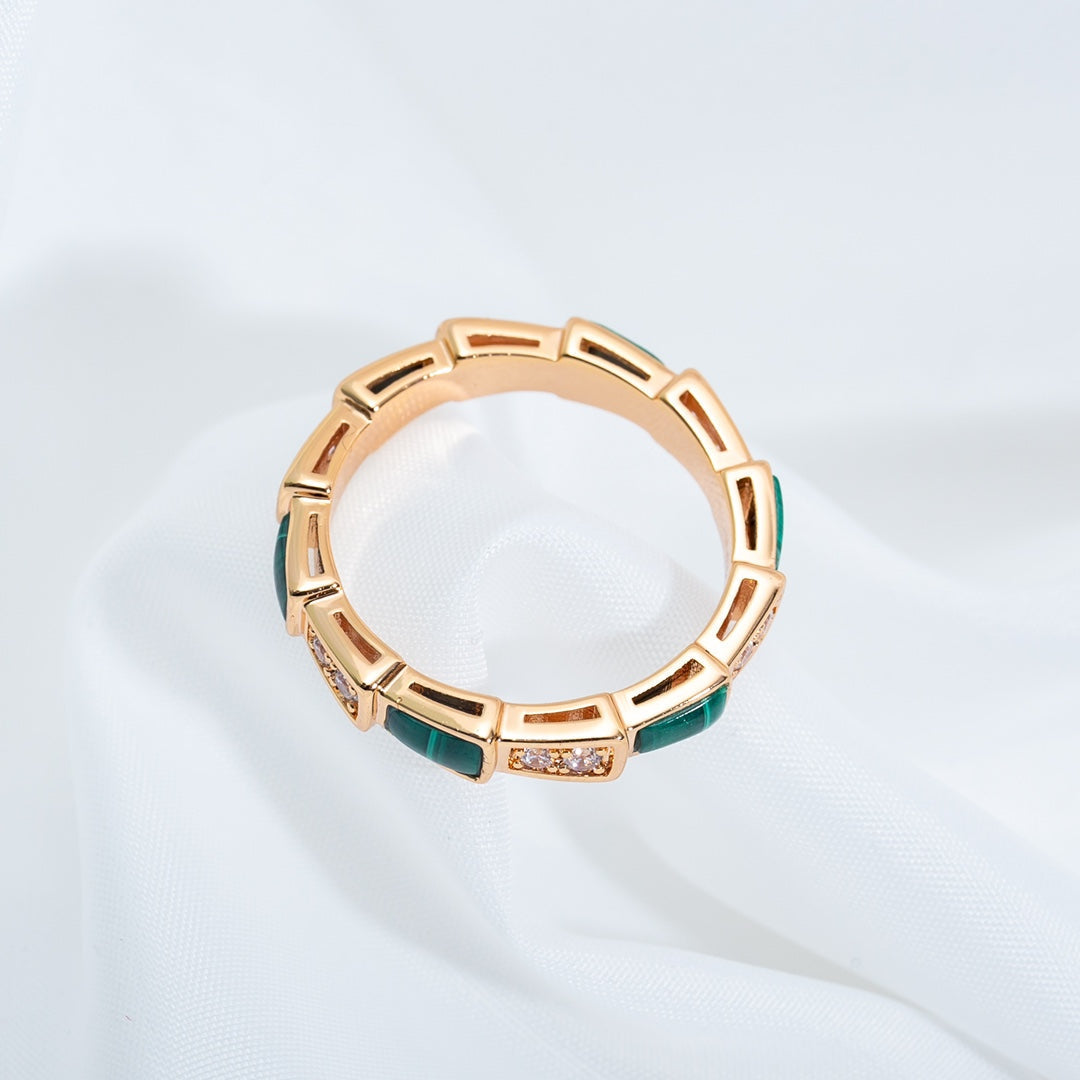 [Noble Jewelry]SERPENTI RING PINK GOLD MALACHITE DIAMOND 3MM