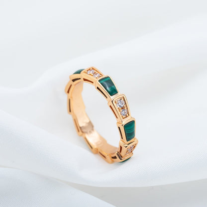 [Noble Jewelry]SERPENTI RING PINK GOLD MALACHITE DIAMOND 3MM