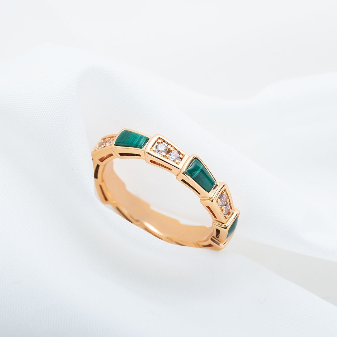 [Noble Jewelry]SERPENTI RING PINK GOLD MALACHITE DIAMOND 3MM