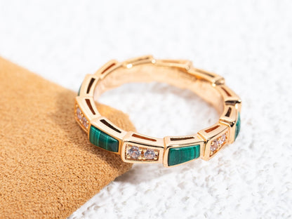 [Noble Jewelry]SERPENTI RING PINK GOLD MALACHITE DIAMOND 3MM