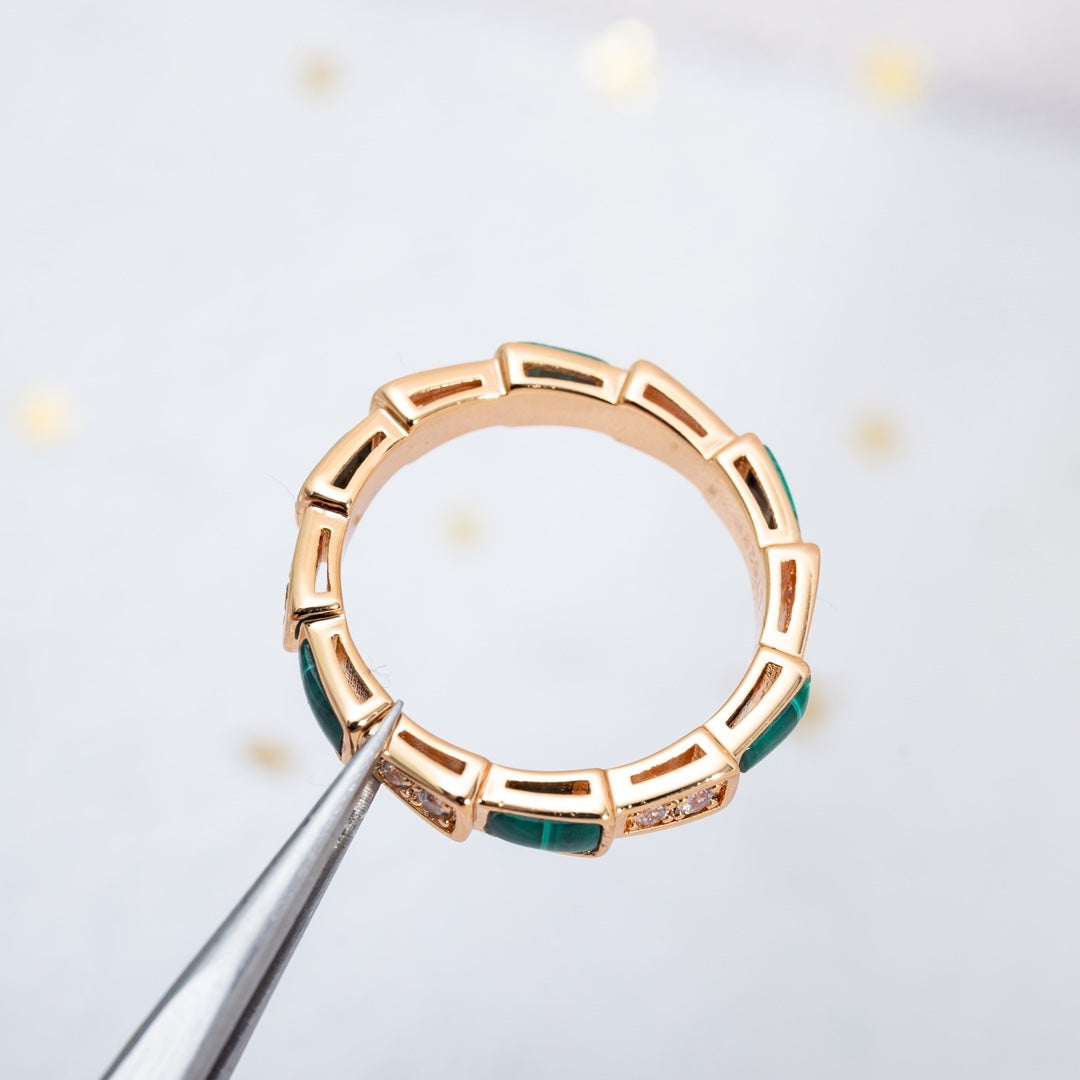 [Noble Jewelry]SERPENTI RING PINK GOLD MALACHITE DIAMOND 3MM