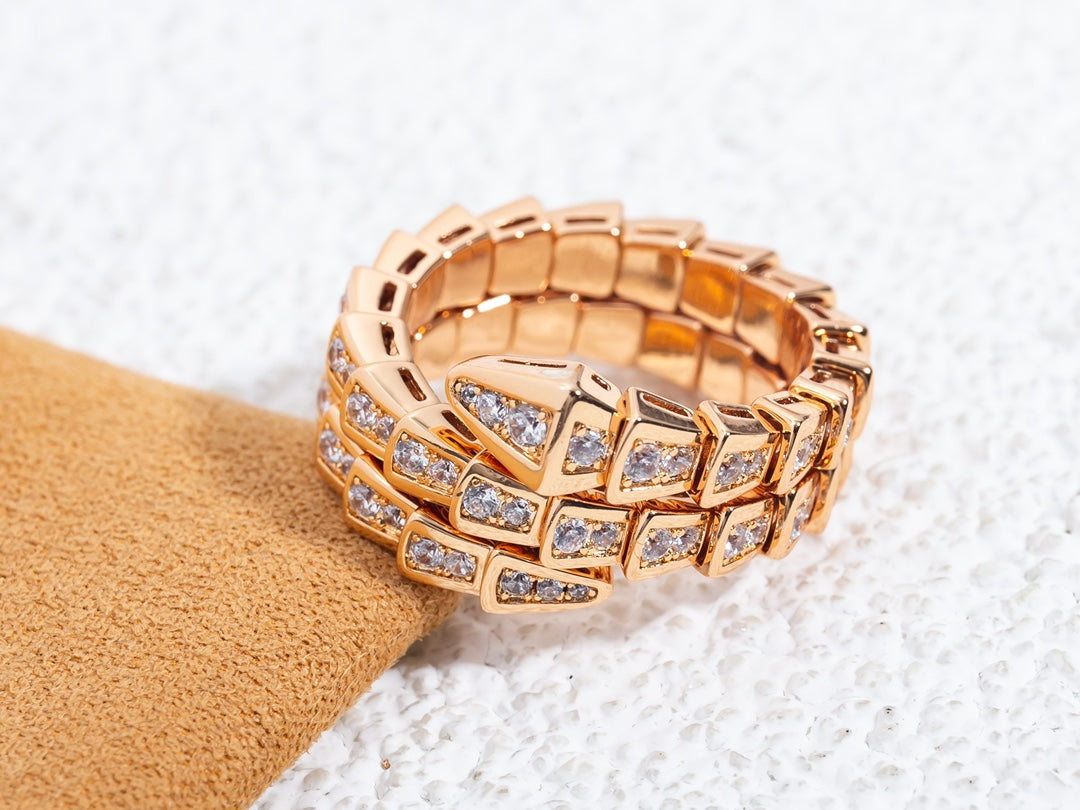 [Noble Jewelry]SERPENTI RING PINK GOLD DIAMOND DOUBLE ROW