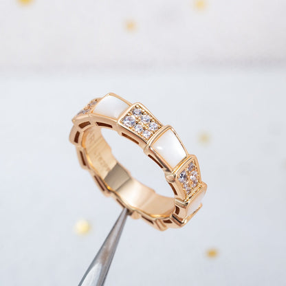 [Noble Jewelry]SERPENTI RING PINK GOLD MOP DIAMOND PAVED 4MM