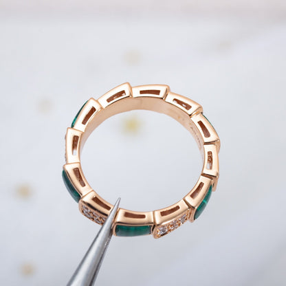 [Noble Jewelry]SERPENTI RING PINK GOLD MALACHITE DIAMOND PAVED 4MM