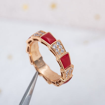 [Noble Jewelry]SERPENTI RING PINK GOLD CARNELIAN DIAMOND PAVED 4MM