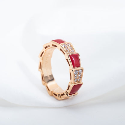 [Noble Jewelry]SERPENTI RING PINK GOLD CARNELIAN DIAMOND PAVED 4MM