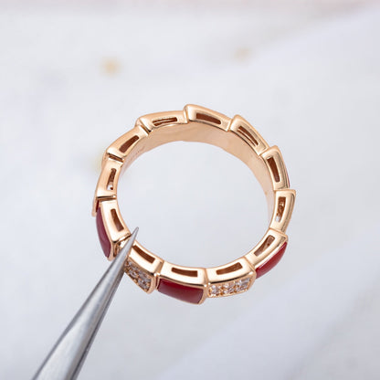 [Noble Jewelry]SERPENTI RING PINK GOLD CARNELIAN DIAMOND PAVED 4MM