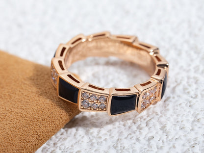 [Noble Jewelry]SERPENTI RING PINK GOLD BLACK MOP DIAMOND PAVED 4MM