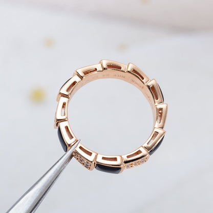 [Noble Jewelry]SERPENTI RING PINK GOLD BLACK MOP DIAMOND PAVED 4MM