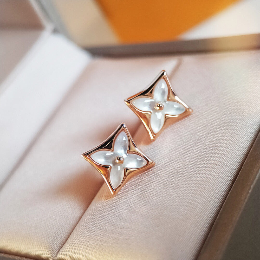 [Noble Jewelry]STAR MOP PINK GOLD EARRINGS