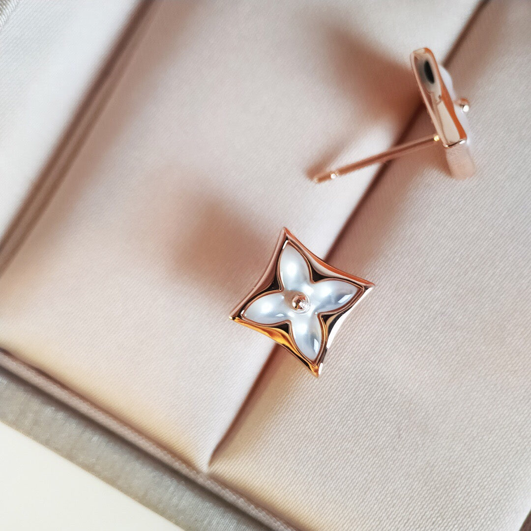 [Noble Jewelry]STAR MOP PINK GOLD EARRINGS