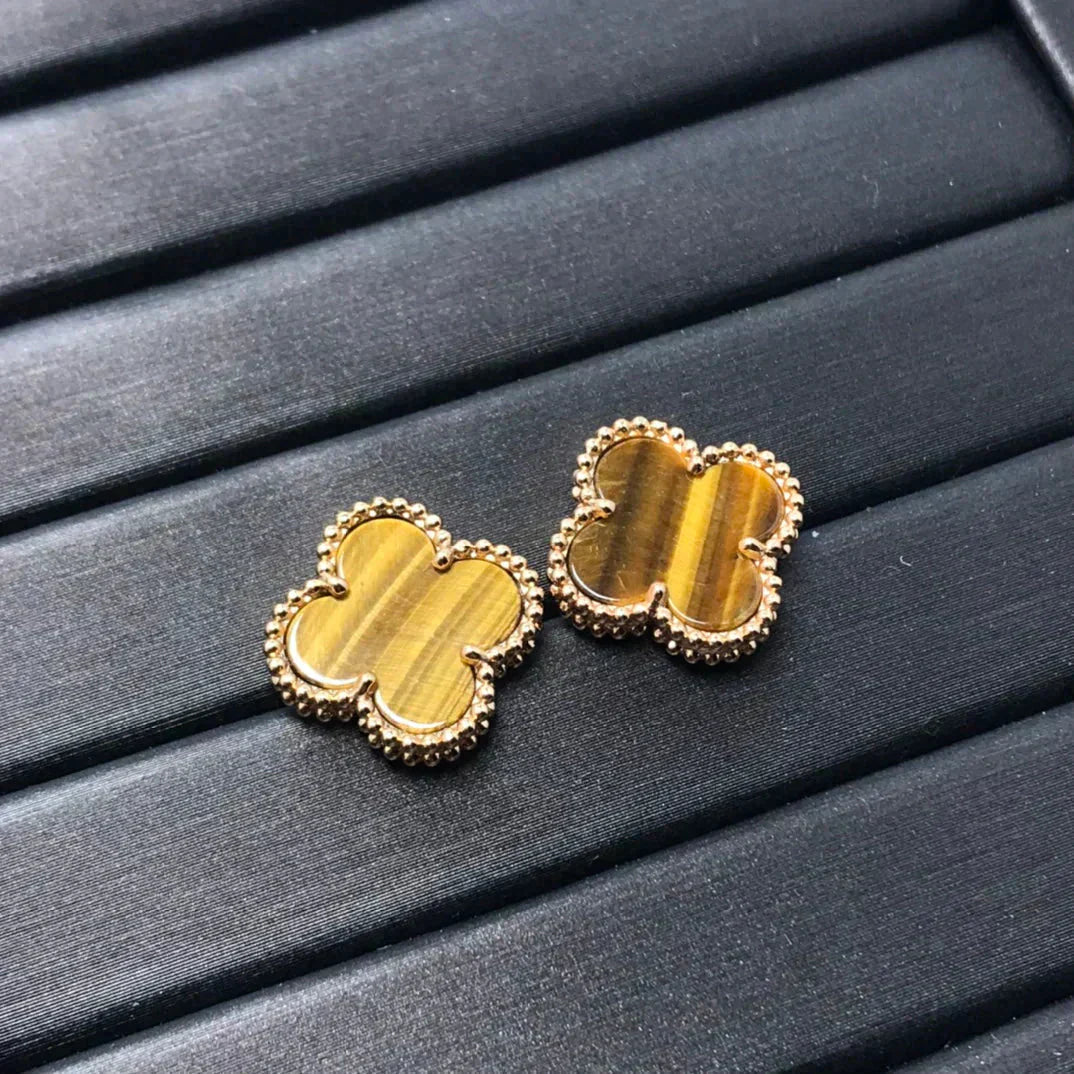 [Noble Jewelry]CLOVER MEDIUM 1 MOTIFS TIGER EYE EARRINGS