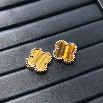 [Noble Jewelry]CLOVER MEDIUM 1 MOTIFS TIGER EYE EARRINGS