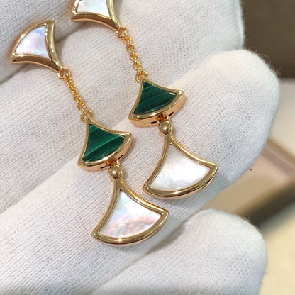 [Noble Jewelry]DREAM EARRINGS 3 MOTIFS MALACHITE MOP PINK GOLD