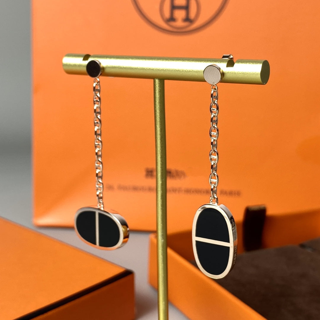 [Noble Jewelry]CHAINE VERSO BLACK CERAMIC EARRINGS