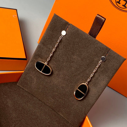 [Noble Jewelry]CHAINE VERSO BLACK CERAMIC EARRINGS