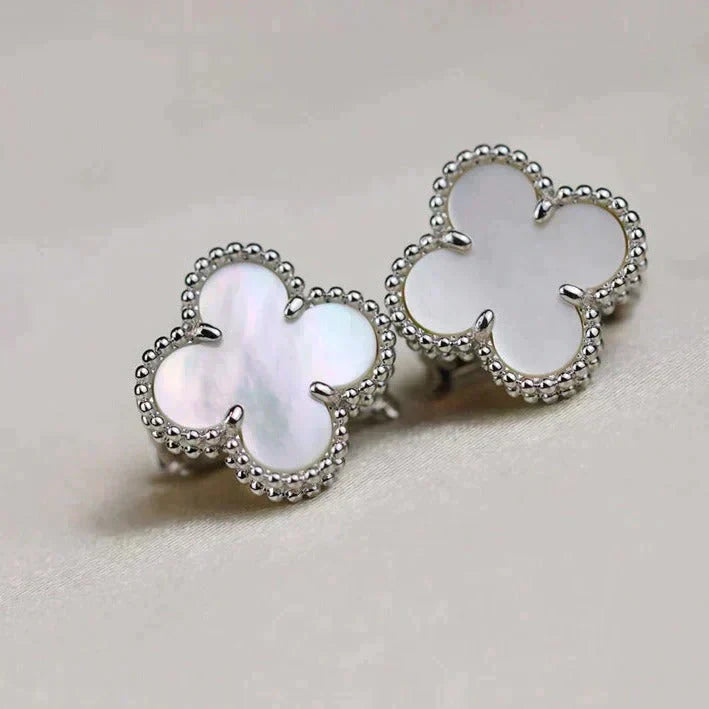 [Noble Jewelry]CLOVER MEDIUM 1 MOTIFS  WHITE MOP EARRINGS SILVER