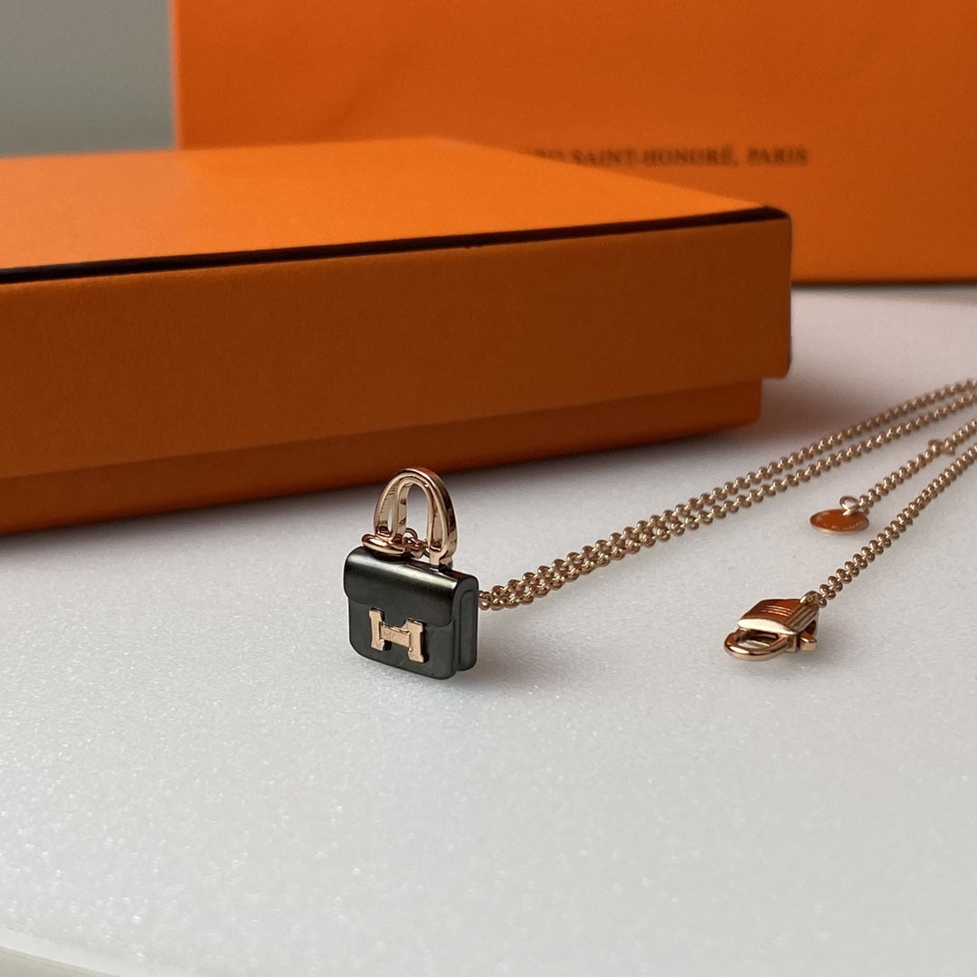 [Noble Jewelry]CONSTANCE BLACK PEDANT PINK GOLD NECKLACE