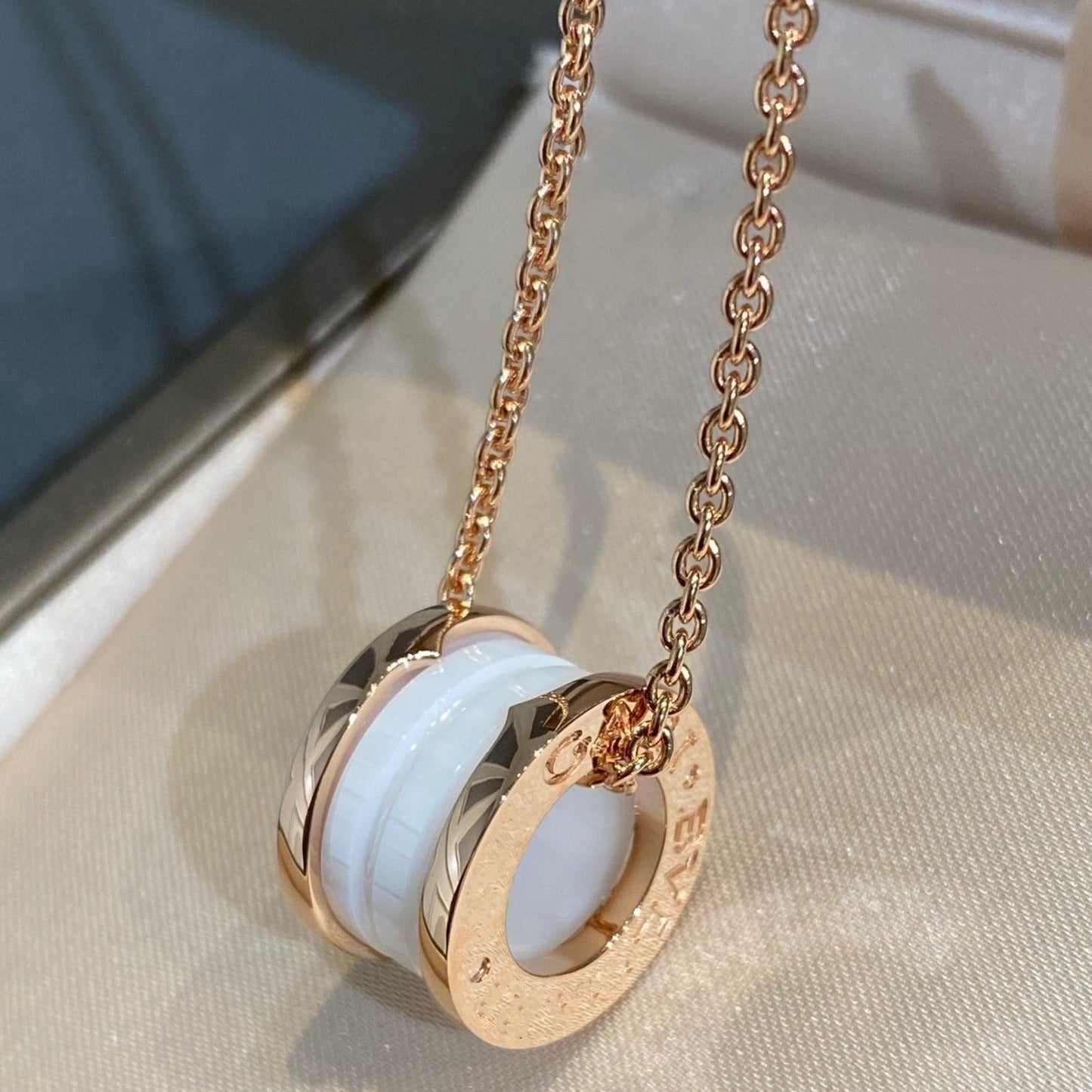 [Noble Jewelry]ZERO 1 WHITE CERAMIC PINK GOLD NECKLACE