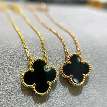 [Noble Jewelry]CLOVER 15MM BLACK ONYX SINGLE FLOWER NECKLACE