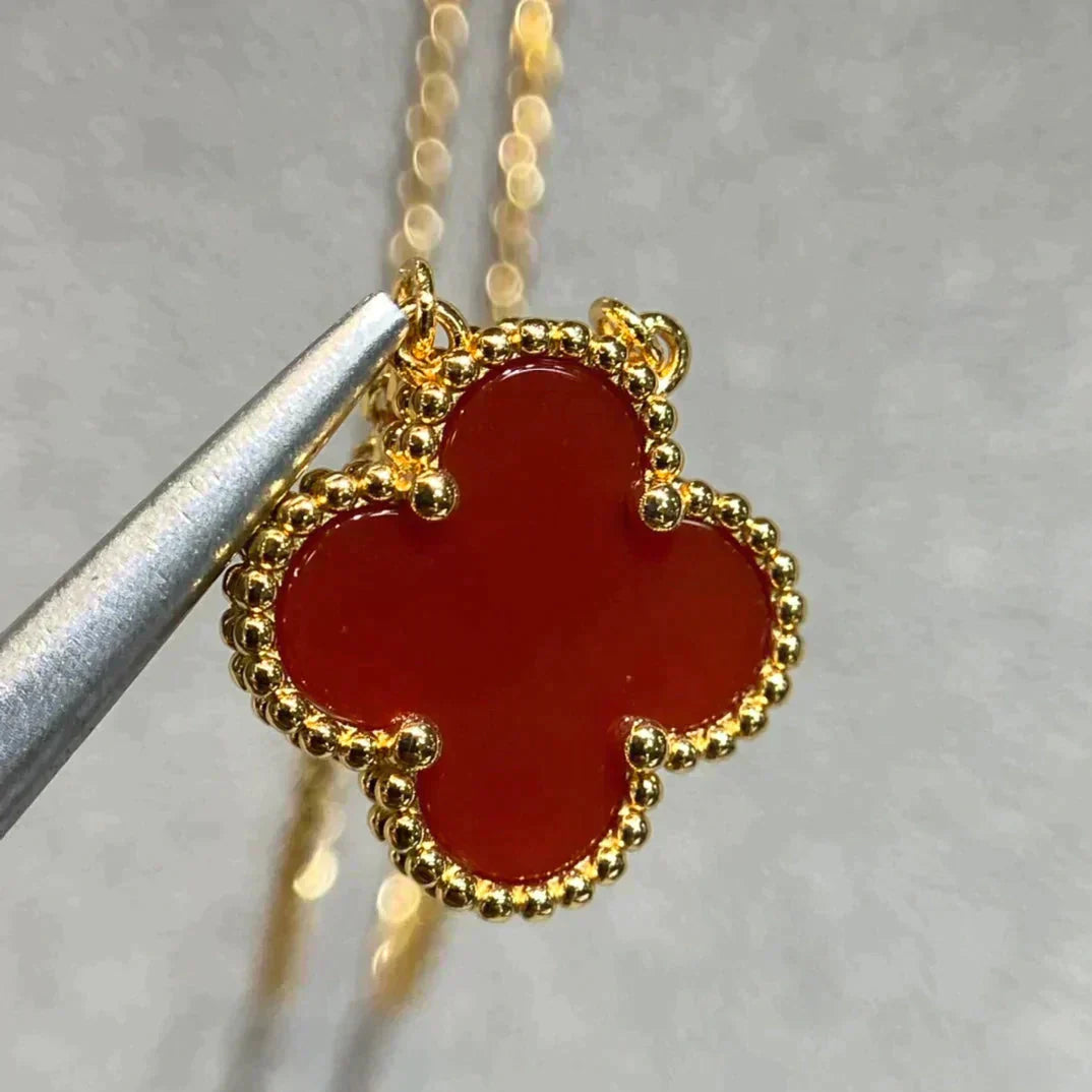 [Noble Jewelry]CLOVER 15MM CARNELIAN SINGLE FLOWER NECKLACE