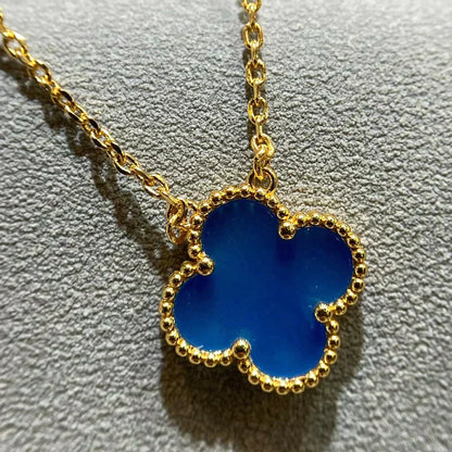 [Noble Jewelry]CLOVER 15MM BLUE AGATE NECKLACE