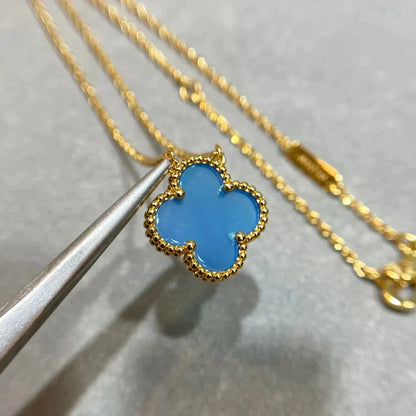 [Noble Jewelry]CLOVER 15MM BLUE AGATE NECKLACE