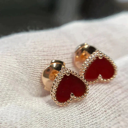 [Noble Jewelry]HEART CARNELIAN STUD EARRINGS