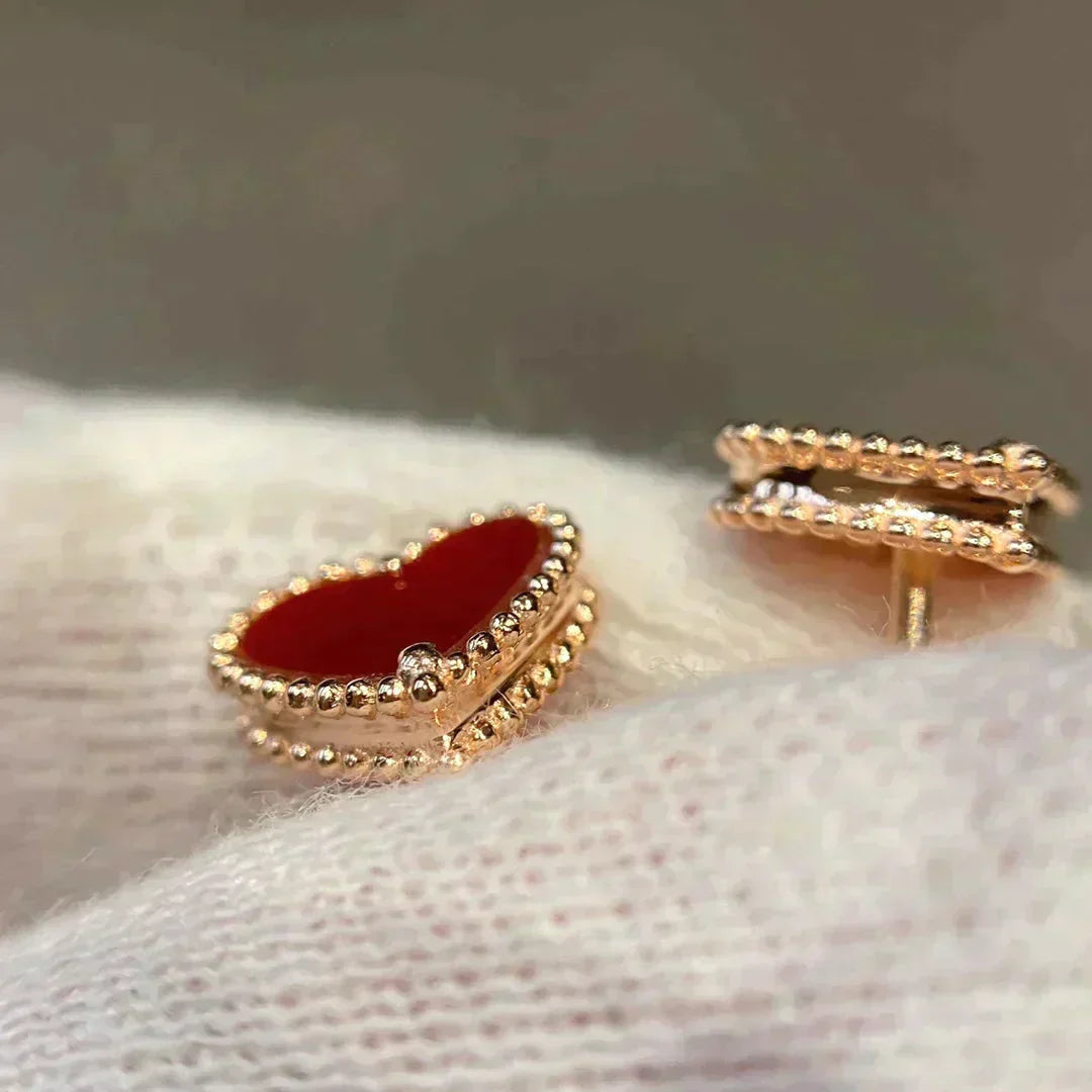 [Noble Jewelry]HEART CARNELIAN STUD EARRINGS