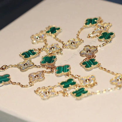 [Noble Jewelry]CLOVER 20 MOTIFS MALACHITE DIAMOND NECKLACE