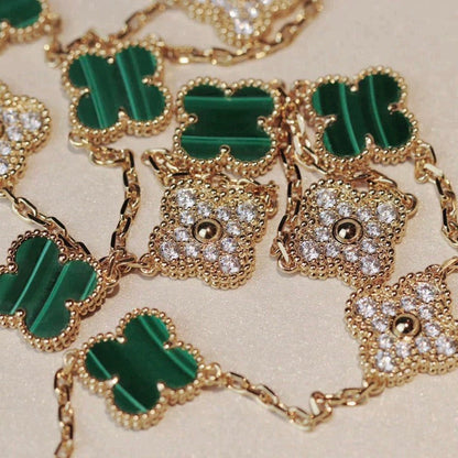 [Noble Jewelry]CLOVER 20 MOTIFS MALACHITE DIAMOND NECKLACE