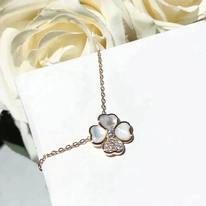 [Noble Jewelry]CLOVER MOP DIAMOND ROSE GOLD NECKLACE