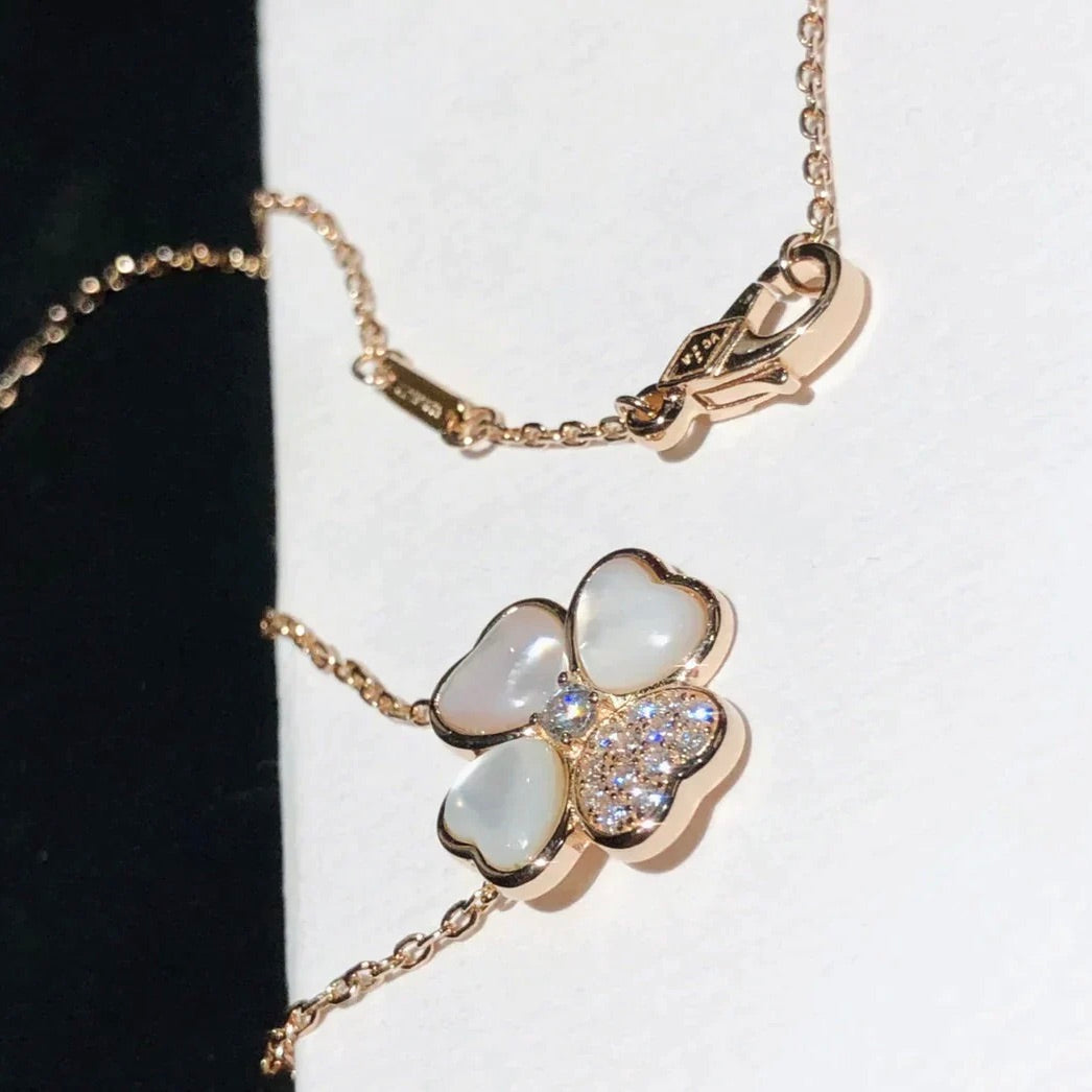 [Noble Jewelry]CLOVER MOP DIAMOND ROSE GOLD NECKLACE