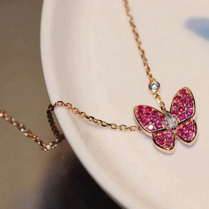 [Noble Jewelry]BUTTERFLY RED DIAMOND PINK GOLD NECKLACE