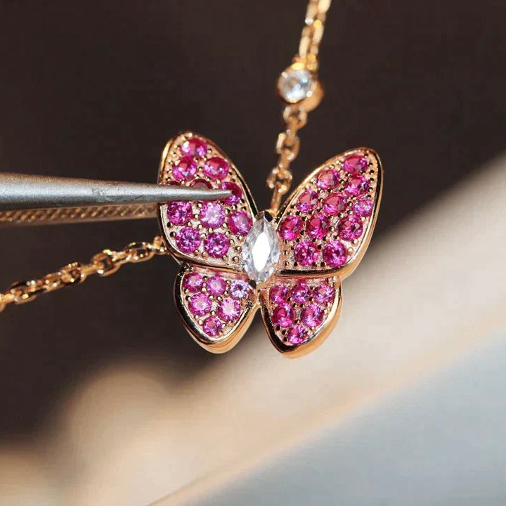 [Noble Jewelry]BUTTERFLY RED DIAMOND PINK GOLD NECKLACE