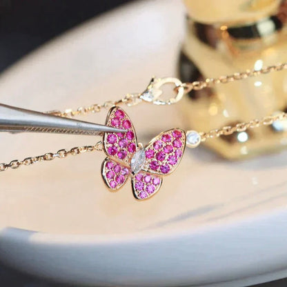 [Noble Jewelry]BUTTERFLY RED DIAMOND PINK GOLD NECKLACE