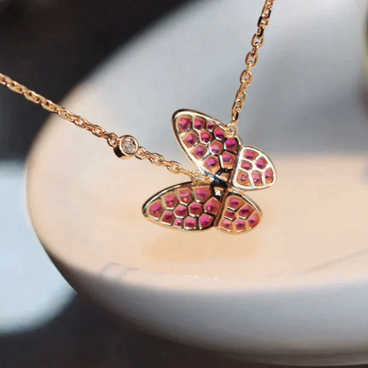 [Noble Jewelry]BUTTERFLY RED DIAMOND PINK GOLD NECKLACE