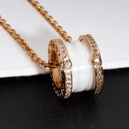 [Noble Jewelry]ZERO 1 WHITE CERAMIC PINK GOLD DIAMOND NECKLACE