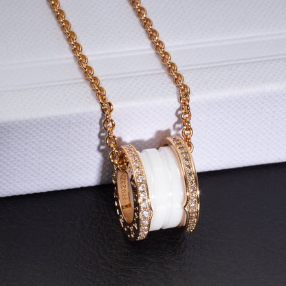 [Noble Jewelry]ZERO 1 WHITE CERAMIC PINK GOLD DIAMOND NECKLACE