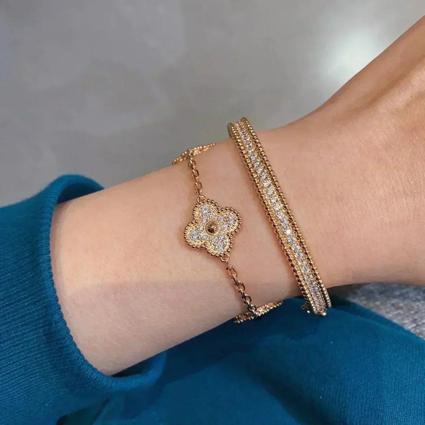 [Noble Jewelry]CLOVER 5 MOTIFS  FULL DIAMOND BRACELET