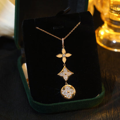 [Noble Jewelry]STAR AND SUN DIAMOND PINK GOLD NECKLACE