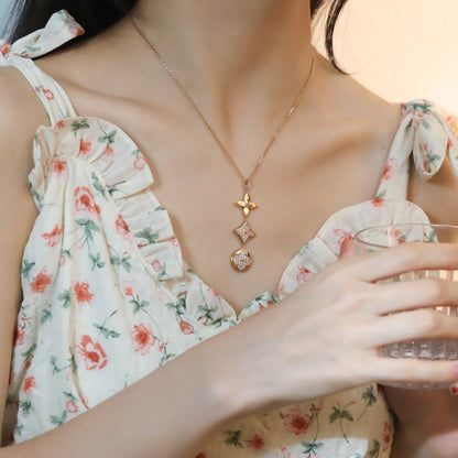 [Noble Jewelry]STAR AND SUN DIAMOND PINK GOLD NECKLACE