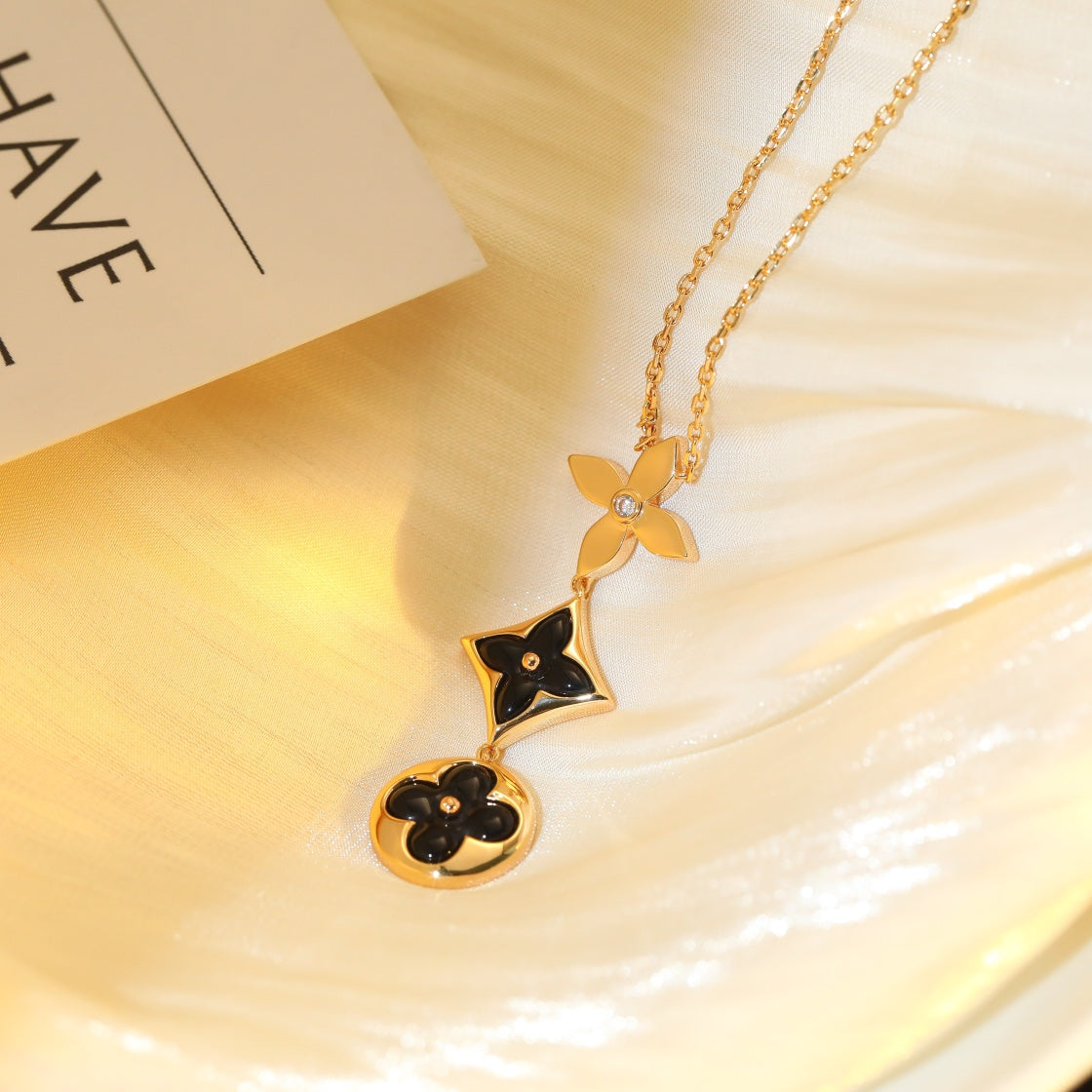 [Noble Jewelry]STAR AND SUN ONYX PINK GOLD NECKLACE