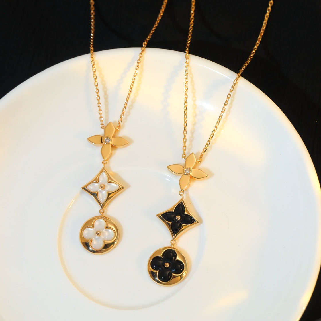 [Noble Jewelry]STAR AND SUN ONYX PINK GOLD NECKLACE