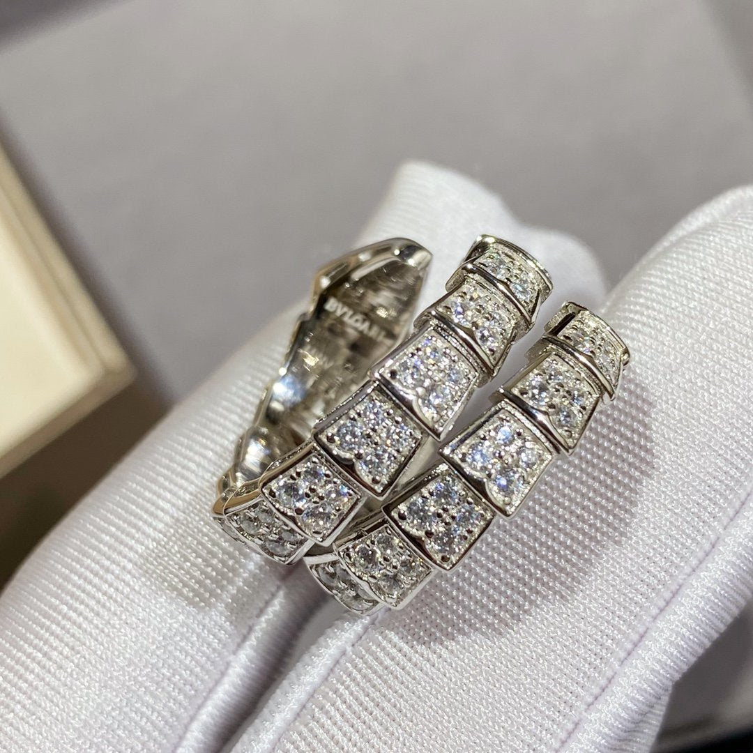 [Noble Jewelry]SERPENTI DOUBLE RING SILVER DIAMOND PAVED